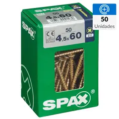 SPAX AMERICAN SCREW - Tornillo Spax Tirafondo Cabeza Plana Madera Aglomerada 60 mm 4.5 mm 50 Unidades
