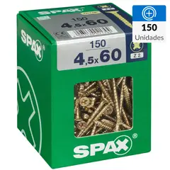 SPAX AMERICAN SCREW - Tornillo Spax Tirafondo Cabeza Plana Madera Aglomerada 60 mm 4.5 mm 150 Unidades