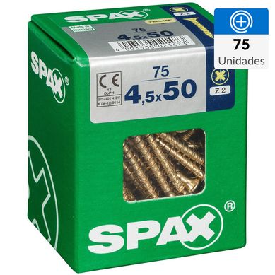 Tornillo Spax Tirafondo Cabeza Plana Madera Aglomerada 50 mm 4.5 mm 75 Unidades