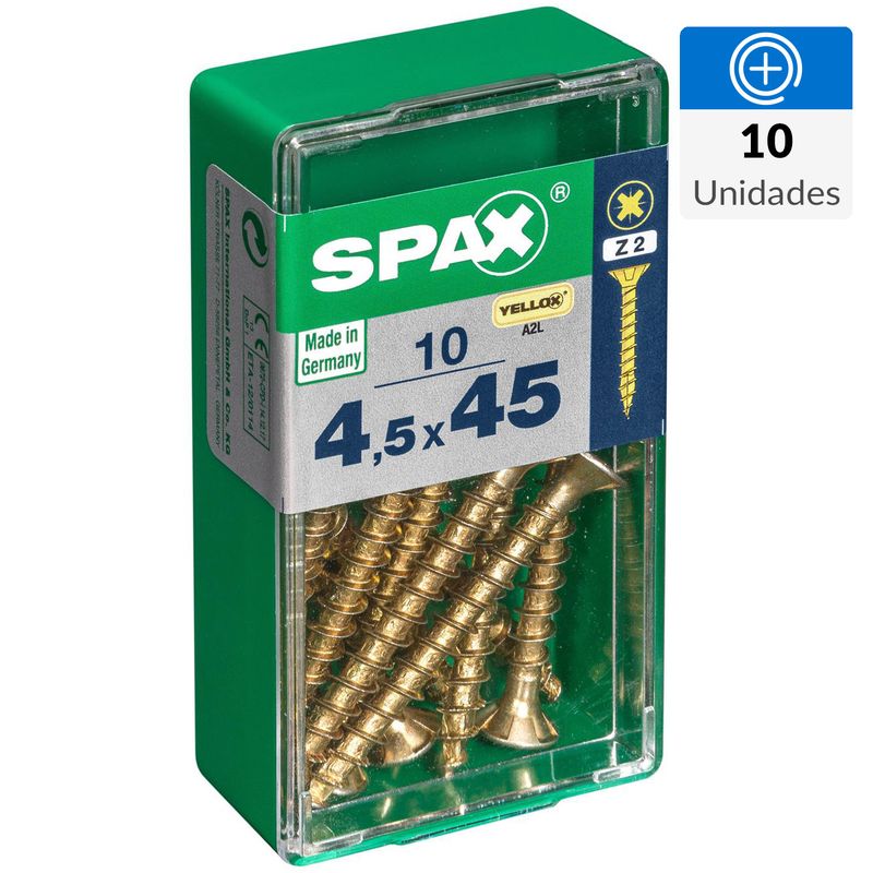 SPAX AMERICAN SCREW - Tornillo Spax Tirafondo Cabeza Plana Madera Aglomerada 45 mm 4.5 mm 10 unidad(es)