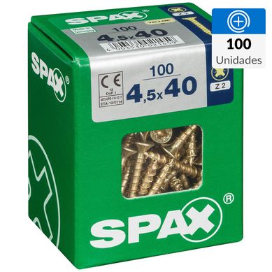 Tornillo Spax Tirafondo Cabeza Plana Madera Aglomerada 40 mm 4.5 mm 100 Unidades