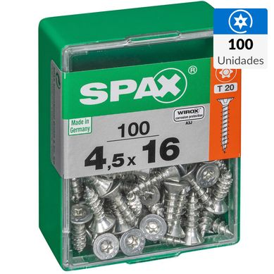 Tornillo Spax Tirafondo Cabeza Plana Madera Aglomerada 16 mm 4.5 mm 100 Unidades