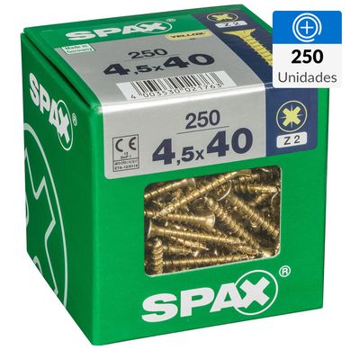 Tornillo spax cabeza plana pozidrive yellox 4,5x40 250Pz