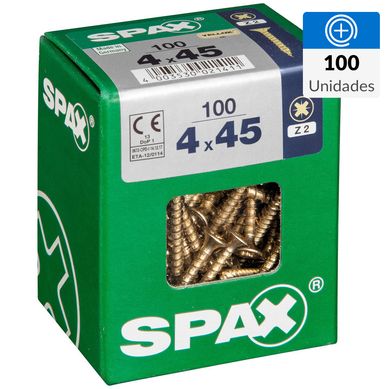 Tornillo Spax Tirafondo Cabeza Plana Madera Aglomerada 45 mm 4 mm 100 Unidades