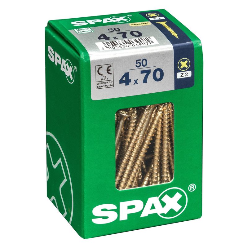 SPAX AMERICAN SCREW - Tornillo Spax Tirafondo Cabeza Plana Madera Aglomerada 70 mm 4 mm 50 Unidades
