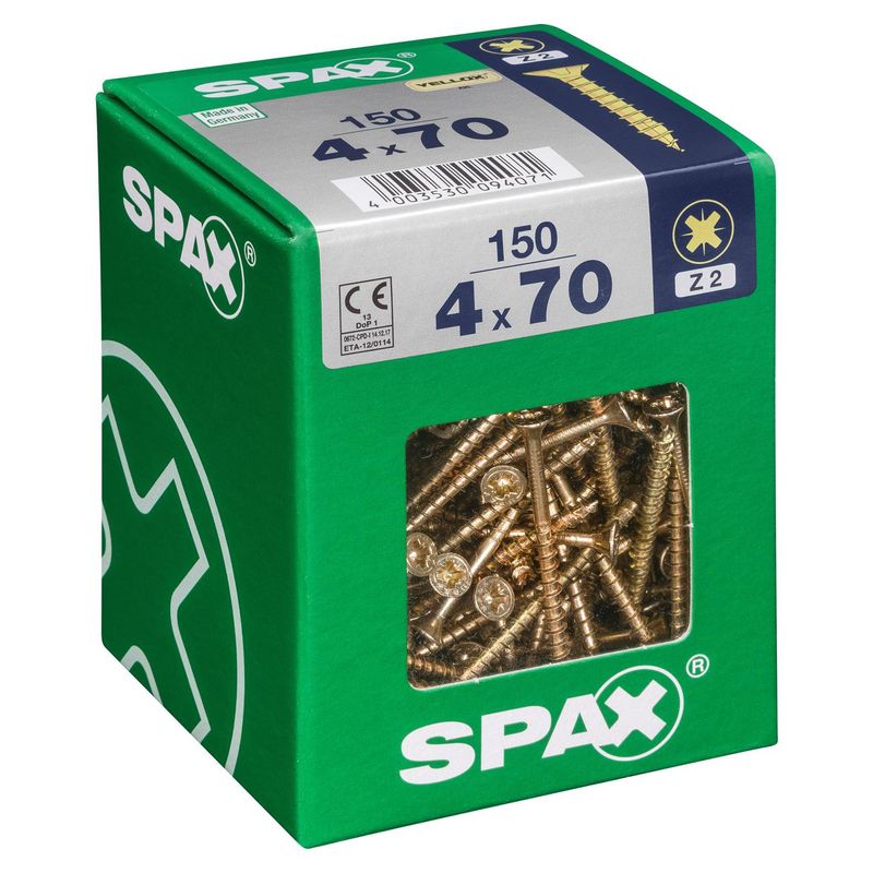 SPAX AMERICAN SCREW - Tornillo Spax Tirafondo Cabeza Plana Madera Aglomerada 70 mm 4 mm 150 Unidades