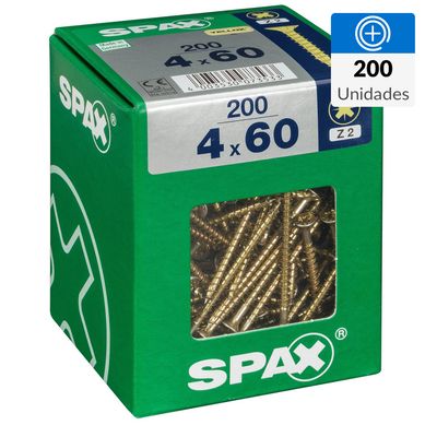 Tornillo Spax Tirafondo Cabeza Plana Madera Aglomerada 60 mm 4 mm 200 Unidades