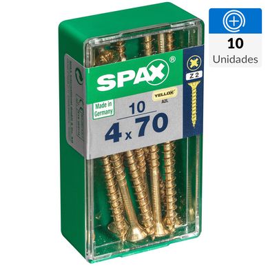 Tornillo spax cabeza plana pozidrive yellox 4x70 10Pz