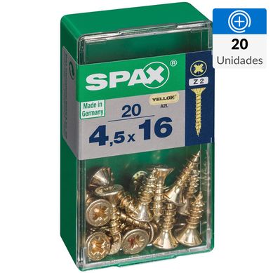 Tornillo spax cabeza plana pozidrive yellox 4,5x16 20Pz