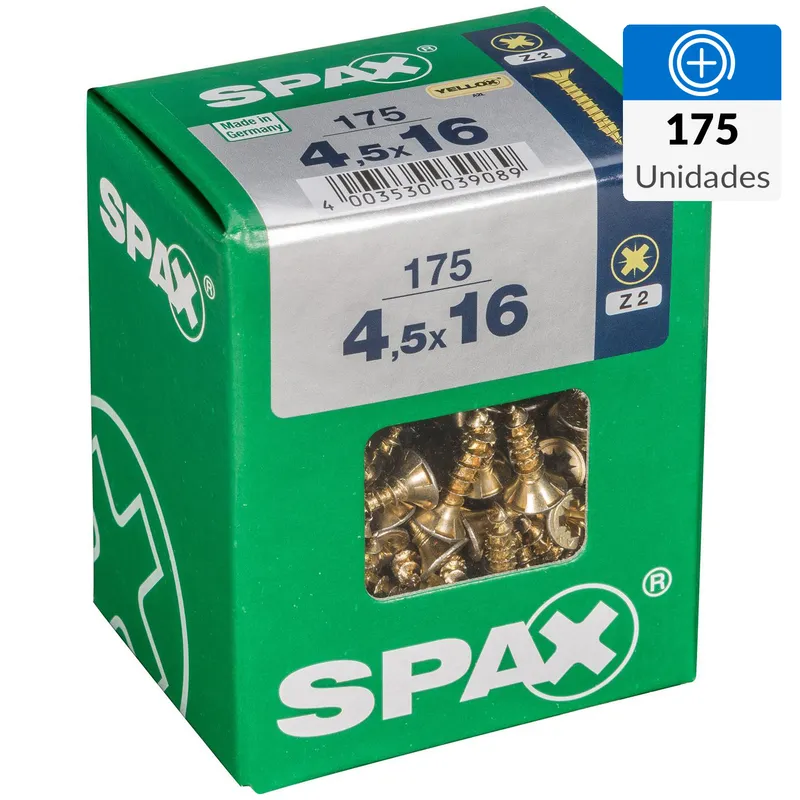SPAX AMERICAN SCREW - Tornillo Spax Tirafondo Cabeza Plana Madera Aglomerada 16 mm 4.5 mm 175 unidad(es)