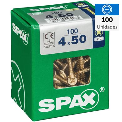 Tornillo spax cabeza plana pozidrive yellox 4x50 100Pz