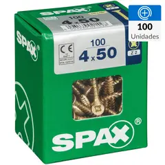 SPAX AMERICAN SCREW - Tornillo Spax Tirafondo Cabeza Plana Madera Aglomerada 50 mm 4 mm 100 Unidades