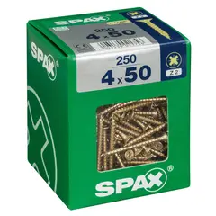 SPAX AMERICAN SCREW - Tornillo Spax Tirafondo Cabeza Plana Madera Aglomerada 50 mm 4 mm 250 Unidades