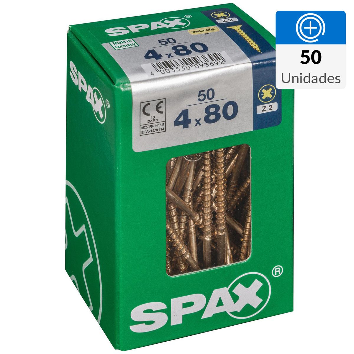 SPAX AMERICAN SCREW - Tornillo Spax Tirafondo Madera Aglomerada 80 mm 4 mm 50 unidad(es)