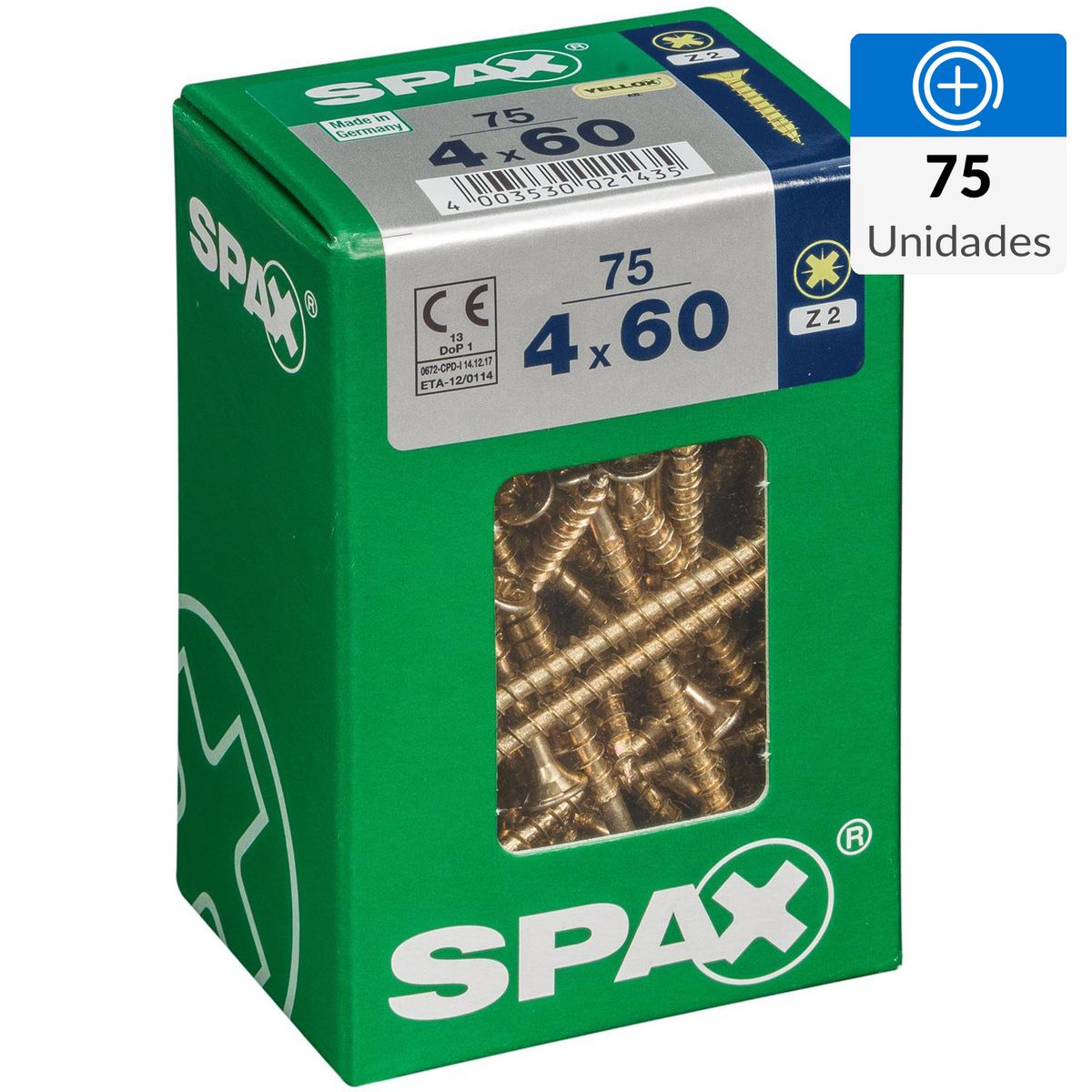 SPAX AMERICAN SCREW - Tornillo Spax Tirafondo Madera Aglomerada 60 mm 4 mm 75 unidad(es)