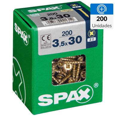 Tornillo Spax Tirafondo Cabeza Plana Madera Aglomerada 30 mm 3.5 mm 200 Unidades