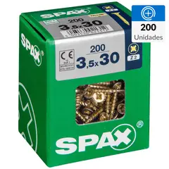 SPAX AMERICAN SCREW - Tornillo Spax Tirafondo Cabeza Plana Madera Aglomerada 30 mm 3.5 mm 200 Unidades