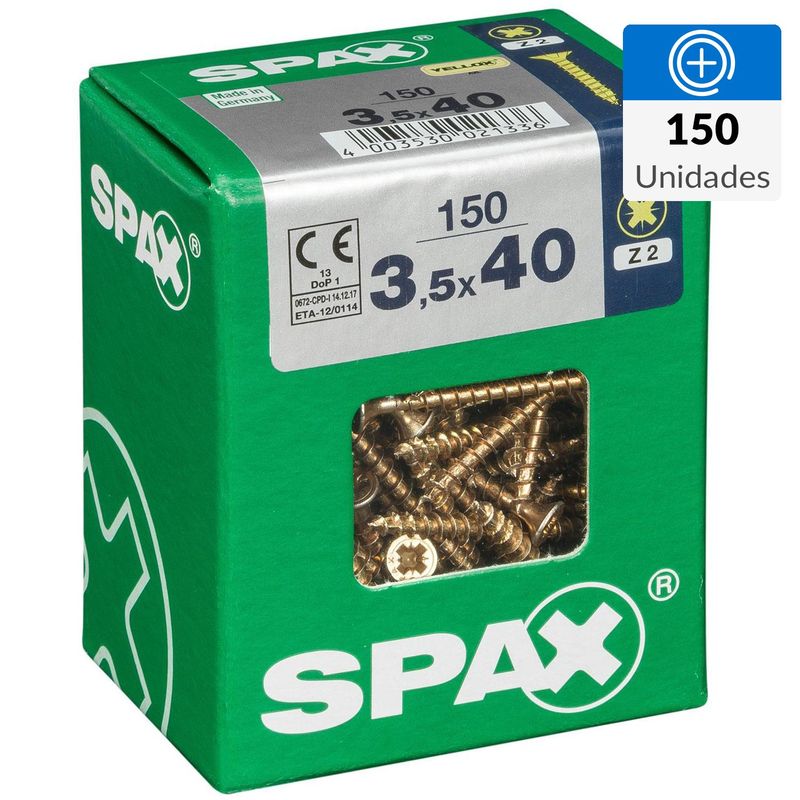 SPAX AMERICAN SCREW - Tornillo Spax Tirafondo Cabeza Plana Madera Aglomerada 40 mm 3.5 mm 150 Unidades