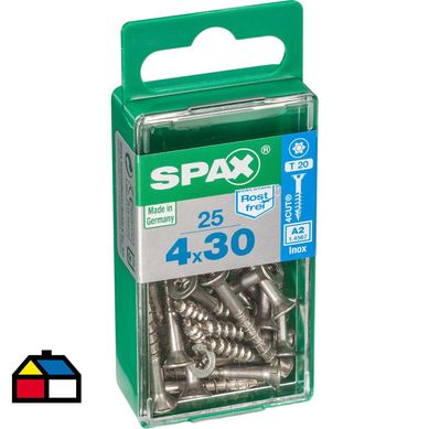 Tornillo spax cabeza plana torx inoxidable 4x30 25Pz