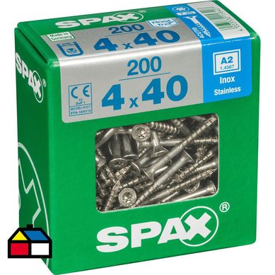 Tornillo spax cabeza plana torx inoxidable 4x40 200Pz