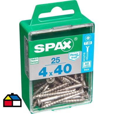 Tornillo spax cabeza plana torx inoxidable 4x40 25Pz