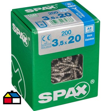 Tornillo spax cabeza plana torx inoxidable 3,5x20 200Pz