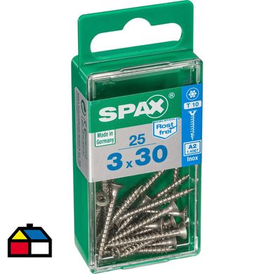 Tornillo spax cabeza plana torx inoxidable 3x30 25Pz