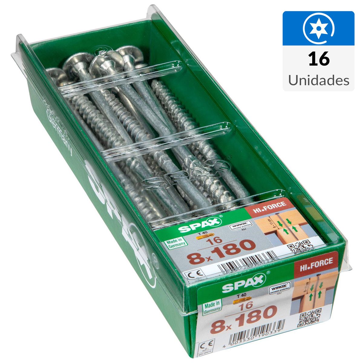 SPAX AMERICAN SCREW - Tornillo Spax Tirafondo Madera Aglomerada 180 mm 8 mm 16 unidad(es)