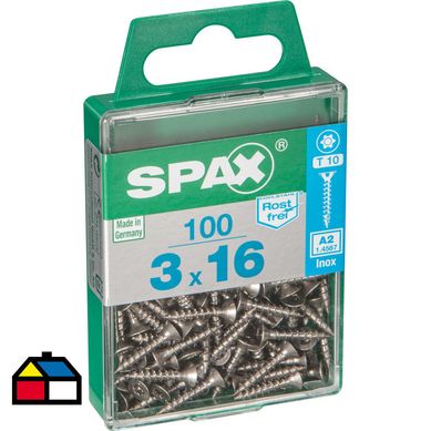 Tornillo spax cabeza plana torx inoxidable 3x16 100Pz