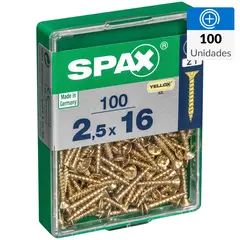 SPAX AMERICAN SCREW - Tornillo Spax Tirafondo Cabeza Plana Madera Aglomerada 16 mm 2.5 mm 100 Unidades
