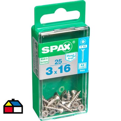 Tornillo spax cabeza plana torx inoxidable 3x16 25Pz