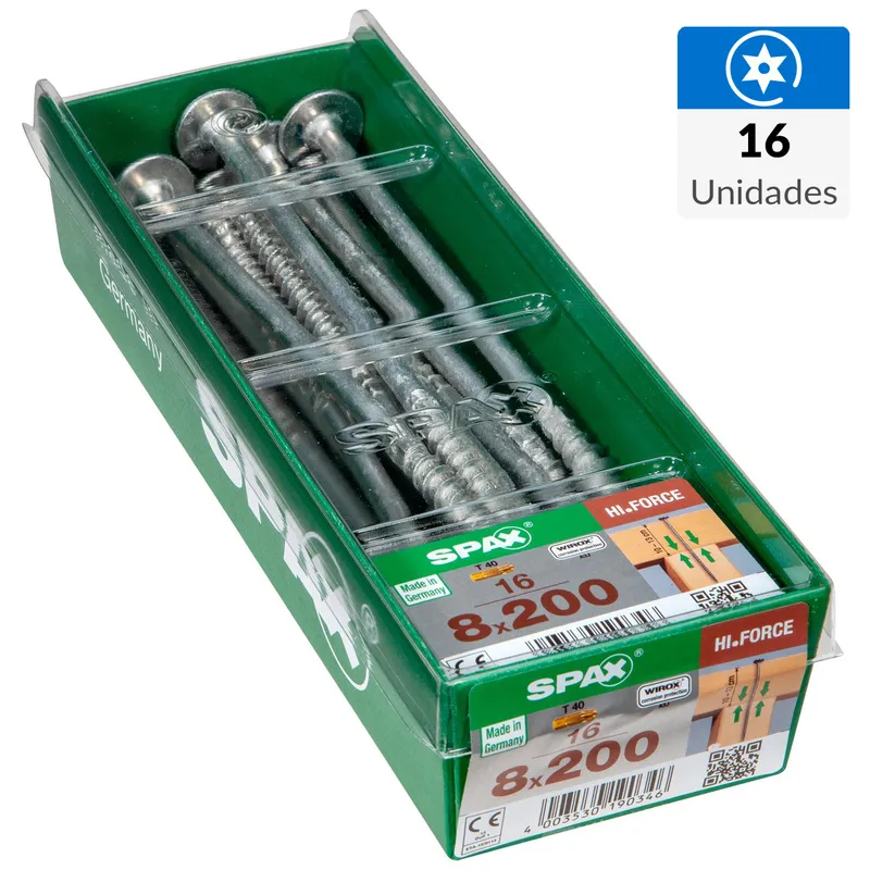 SPAX AMERICAN SCREW - Tornillo Spax Tirafondo Cabeza Lenteja Madera Aglomerada 200 mm 8 mm 16 unidad(es)