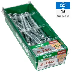 SPAX AMERICAN SCREW - Tornillo Spax Tirafondo Cabeza Lenteja Madera Aglomerada 140 mm 8 mm 16 Unidades
