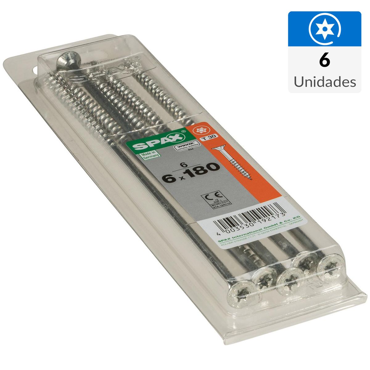 SPAX AMERICAN SCREW - Tornillo Spax Tirafondo Madera Aglomerada 180 mm 6 mm 6 unidad(es)