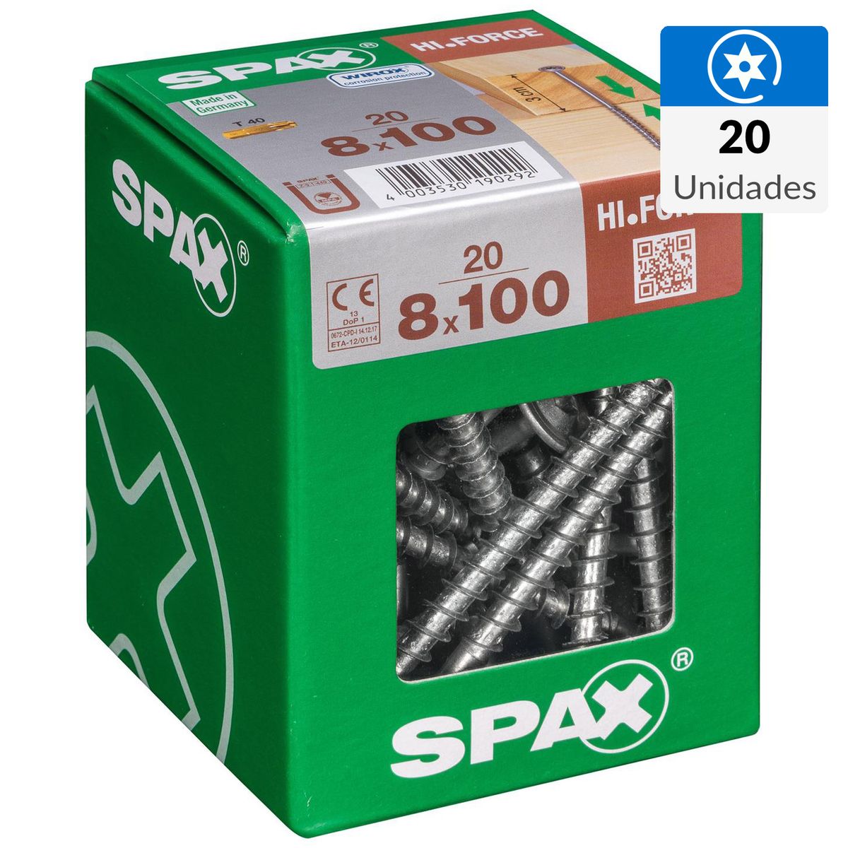 SPAX AMERICAN SCREW - Tornillo Spax Tirafondo Madera Aglomerada 100 mm 8 mm 20 unidad(es)