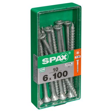 Tornillo Spax Tirafondo Cabeza Plana Madera Aglomerada 100 mm 6 mm 10 Unidades
