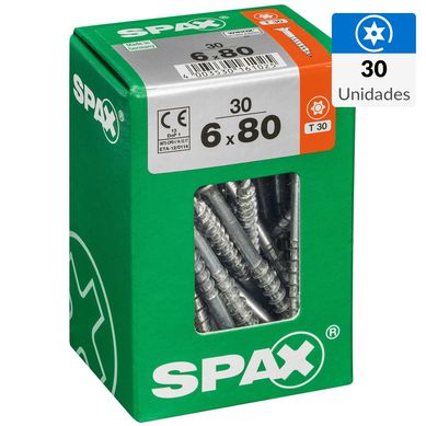 Tornillo spax cabeza plana torx wirox 6x80 30Pz