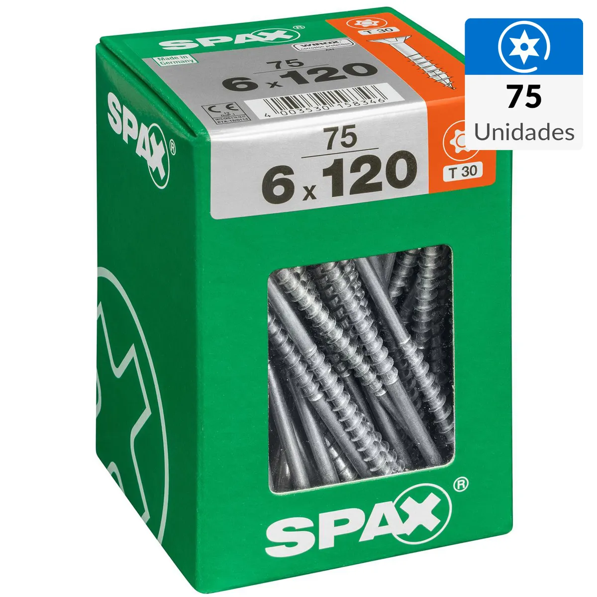 SPAX AMERICAN SCREW - Tornillo Spax Tirafondo Madera Aglomerada 120 mm 6 mm 75 unidad(es)