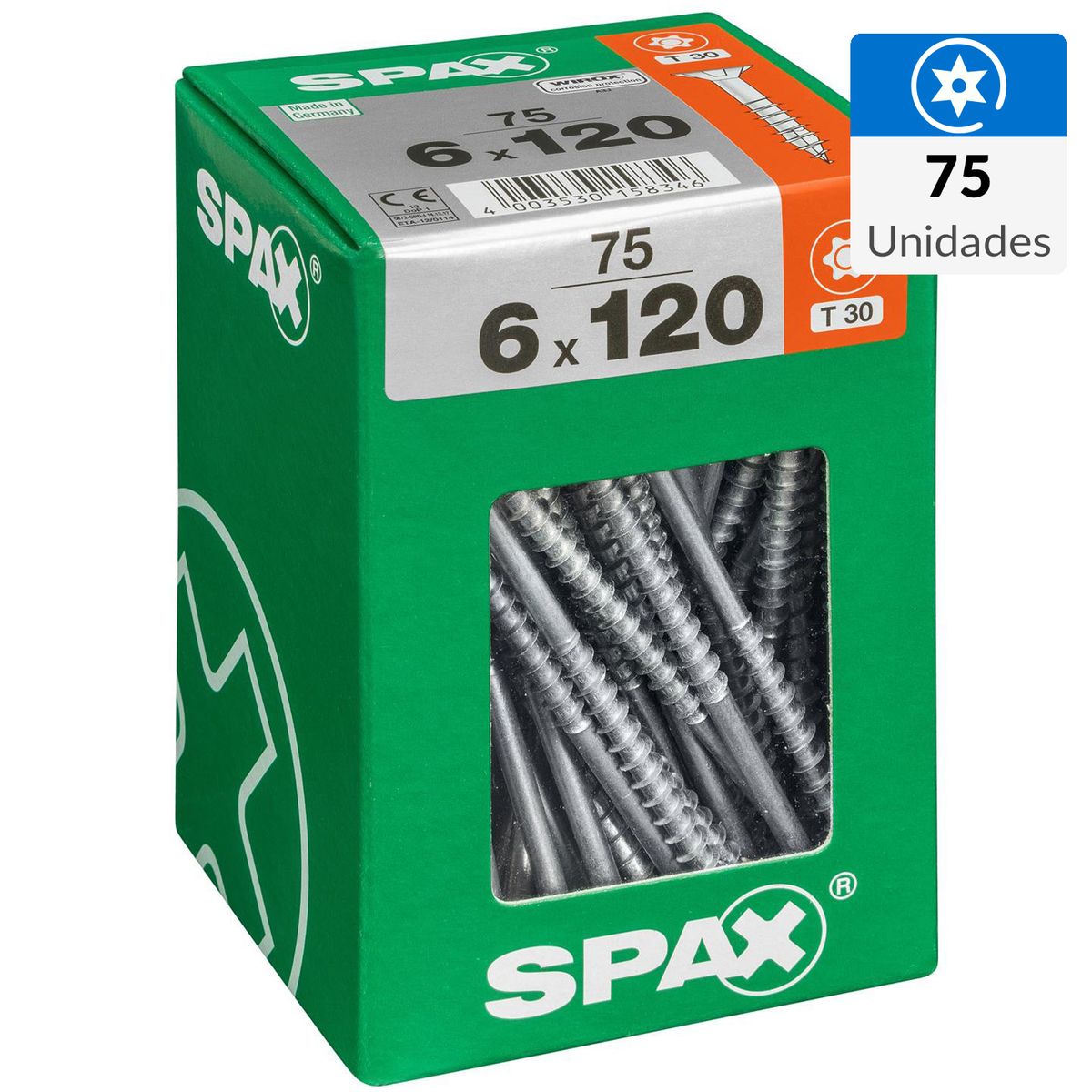 SPAX AMERICAN SCREW - Tornillo Spax Tirafondo Madera Aglomerada 120 mm 6 mm 75 unidad(es)