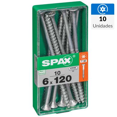 Tornillo Spax Tirafondo Cabeza Plana Madera Aglomerada 120 mm 6 mm 10 Unidades