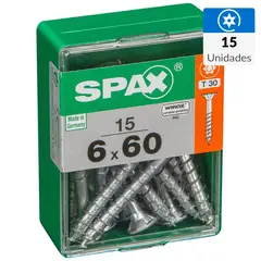 SPAX AMERICAN SCREW - Tornillo Spax Tirafondo Cabeza Plana Madera Aglomerada 60 mm 6 mm 15 Unidades