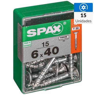 Tornillo Spax Tirafondo Cabeza Plana Madera Aglomerada 40 mm 6 mm 15 Unidades