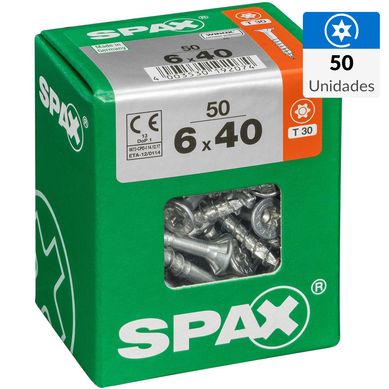 Tornillo Spax Tirafondo Cabeza Plana Madera Aglomerada 40 mm 6 mm 50 Unidades