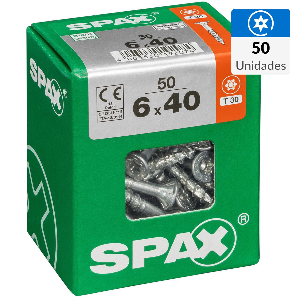 SPAX AMERICAN SCREW - Tornillo Spax Tirafondo Madera Aglomerada 40 mm 6 mm 50 unidad(es)