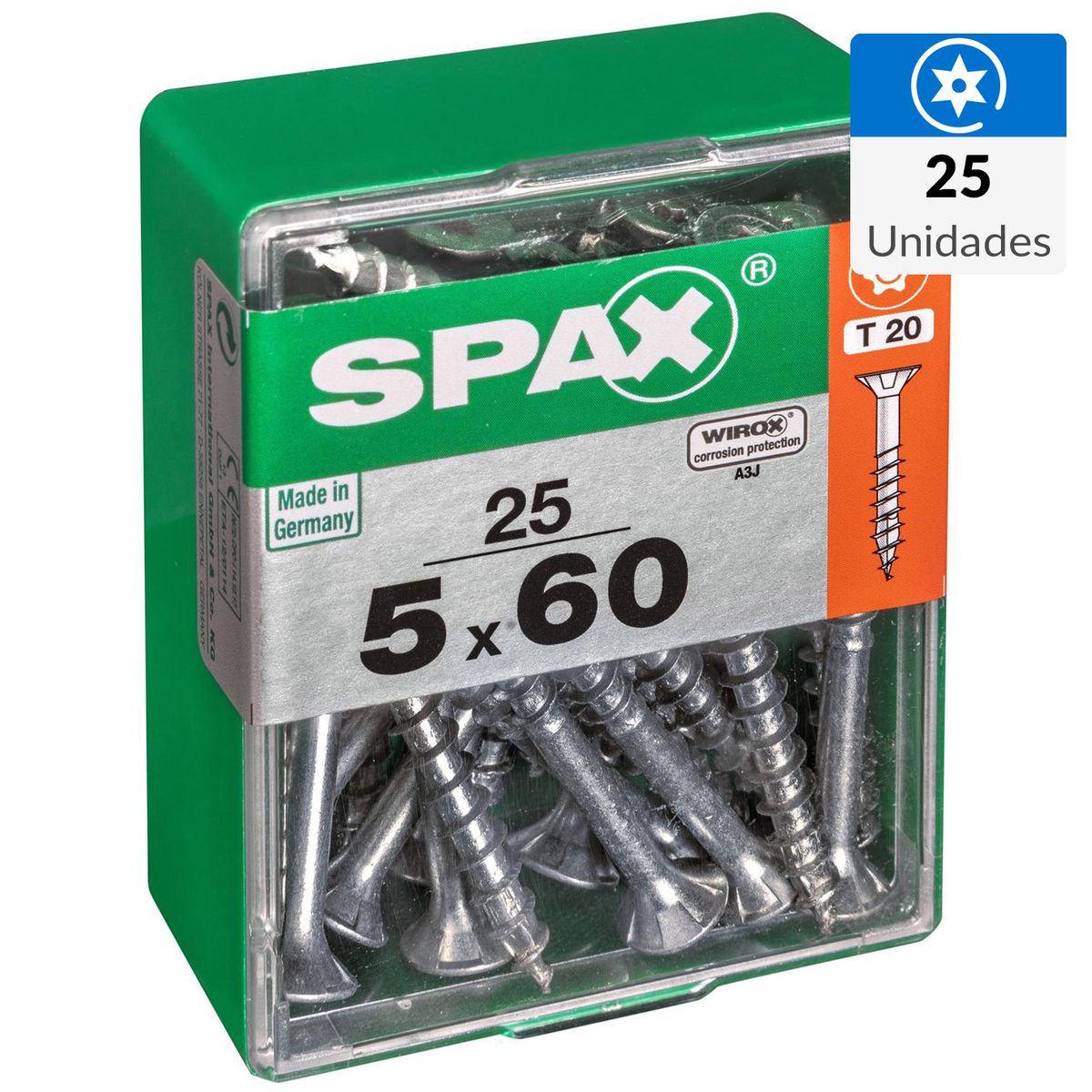 SPAX AMERICAN SCREW - Tornillo Spax Tirafondo Madera Aglomerada 60 mm 5 mm 25 unidad(es)