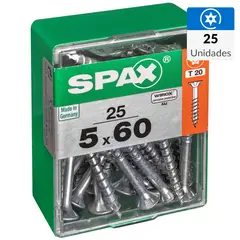SPAX AMERICAN SCREW - Tornillo Spax Tirafondo Cabeza Plana Madera Aglomerada 60 mm 5 mm 25 Unidades