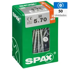 SPAX AMERICAN SCREW - Tornillo Spax Tirafondo Cabeza Plana Madera Aglomerada 70 mm 5 mm 50 Unidades