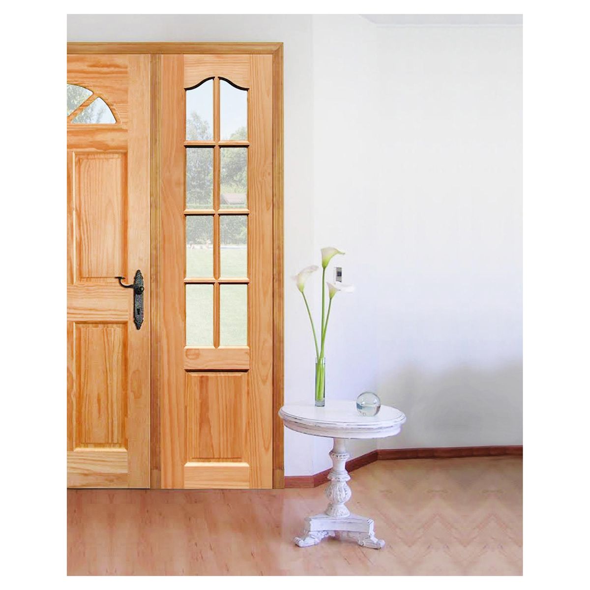 HOLZTEK - Mampara Madera pino radiata 50x200 cm 8 Vidrios Café