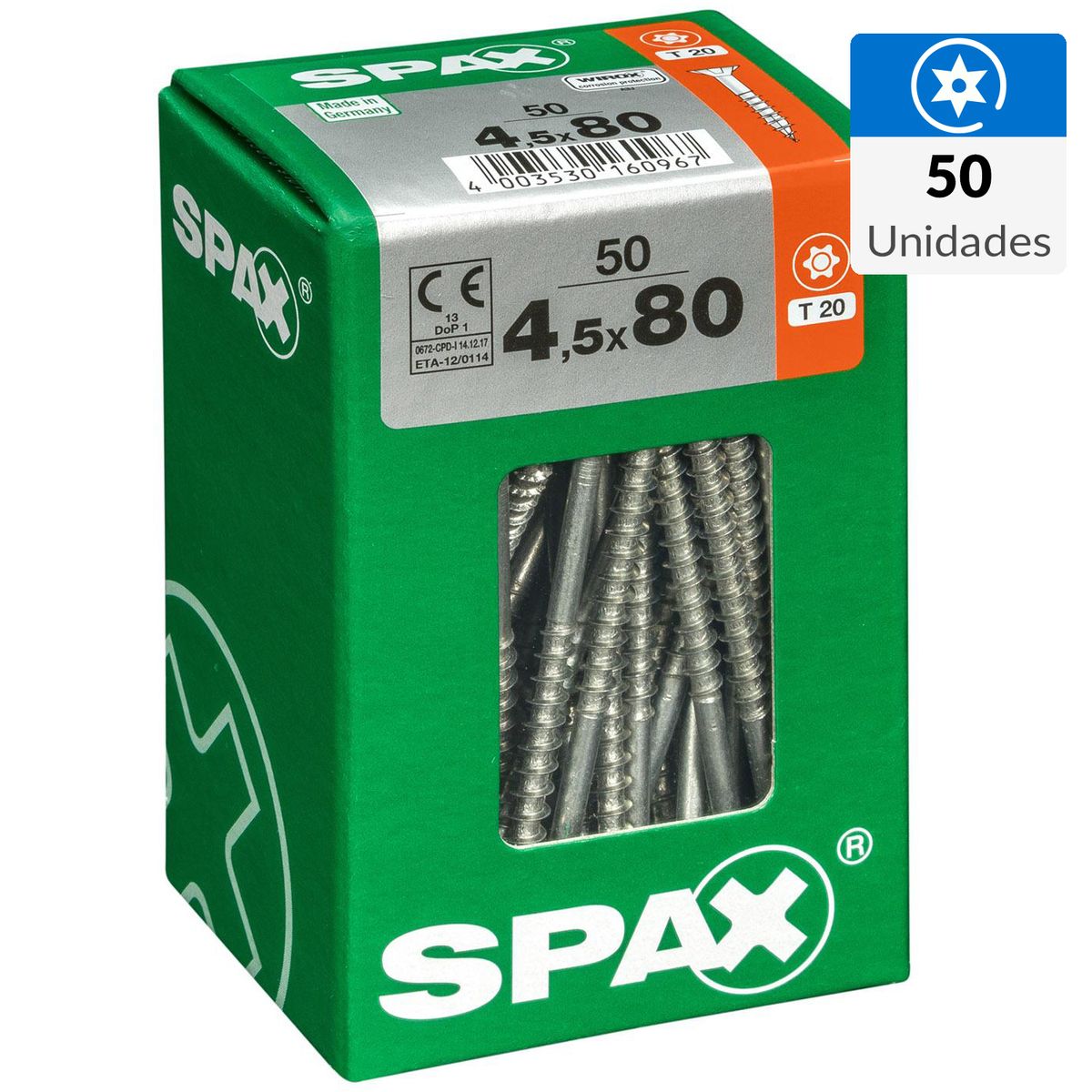 SPAX AMERICAN SCREW - Tornillo Spax Tirafondo Madera Aglomerada 80 mm 4.5 mm 50 unidad(es)