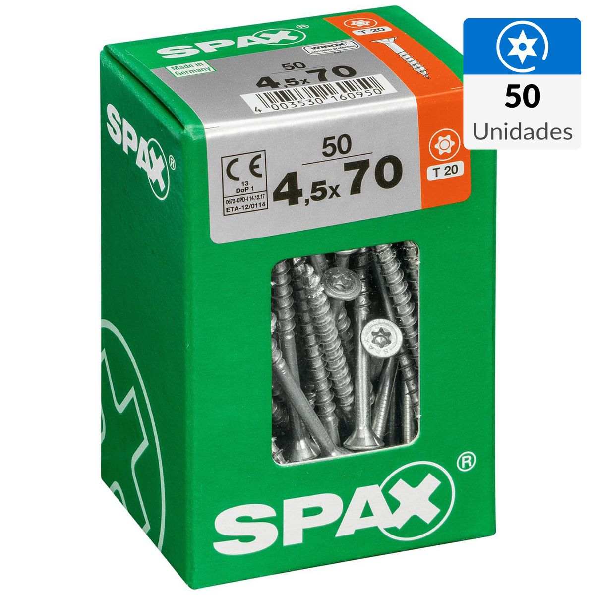 SPAX AMERICAN SCREW - Tornillo Spax Tirafondo Madera Aglomerada 70 mm 4.5 mm 50 unidad(es)